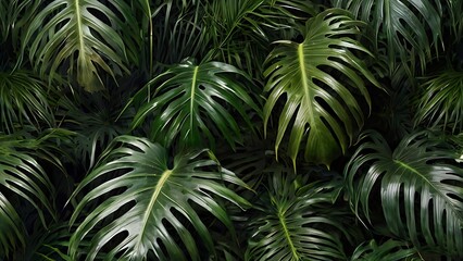 Tropical green leaves background design, nature freshness and summer related green plants humid weather