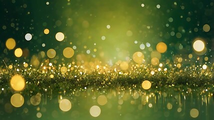 Obraz premium Green and golden bokeh lights background illustration wallpaper design, celebration, new year, christmas, ceremony and anniversaries