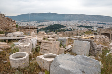 Views from the Parthenon ruins in the city of Athens, Greece