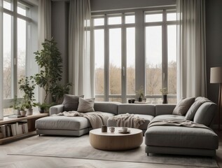 Cozy Living Room with Sectional Sofa and Large Windows