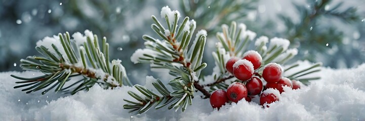 Frozen pine tree with it's fruit on cold winter near christmas new year holidays, snowy day blurred background focused pine branch
