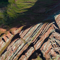 Rainbow Mountain, Peru. Also known as Cerro Colorado near to Cusco. Aerial View, square image