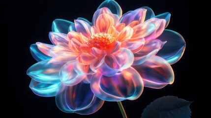 Fototapeta premium Chrome liquid metal dahlia flower. 3D render, modern design. Isolated holographic futuristic floral icon. Y2K, brutalism retro futurism concept.