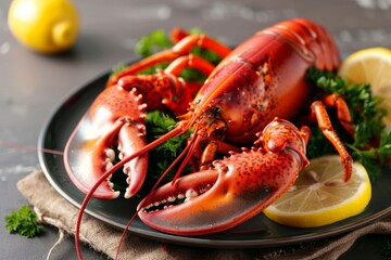 Freshly Cooked Lobster With Lemon Slices And Herbs Delicious Seafood Cuisine Concept