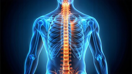 Futuristic x-ray scan of a human body, with copy space, with empty space, no text, no word, no character, --no logo --no letters --no text, no watermark, --no words