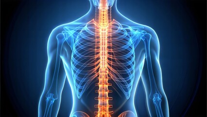 Futuristic x-ray scan of a human body, with copy space, with empty space, no text, no word, no character, --no logo --no letters --no text, no watermark, --no words