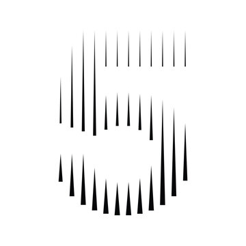 Number 5 logo with abstract geometric vertical parallel lines