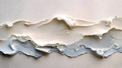 Abstract textured artwork resembling flowing waves in neutral tones.