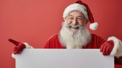 Naklejka premium Cheerful Santa Claus Holding Blank Sign and Pointing