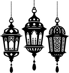 Silhouette of Traditional Lanterns, Cultural Celebrations, Ramadan Decor, Warm Ambient Lighting, Festive Atmosphere, Spiritual Reflection, Middle Eastern Traditions, Travel Photography
