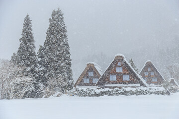 雪に覆われた冬の世界文化遺産　白川村（白川郷）　岐阜県