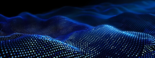 Blue dots in the form of waves on a dark background, a vector illustration.