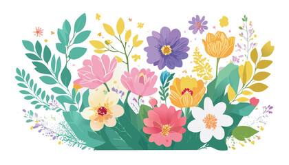 Spring landscape with different kinds of flowers