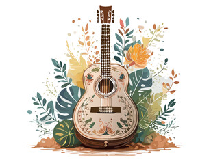 Guitar witn flowers vintage