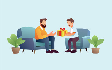 child giving gift to father