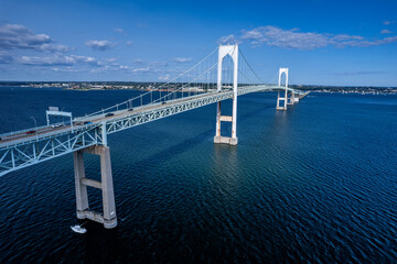 Aerial view of the Newport Bridge, Rhode Island in summer