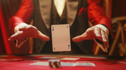 Magician Holding Ace of Clubs Card.