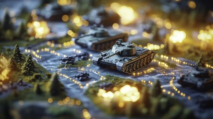 Military Tank Diorama with Fairy Lights