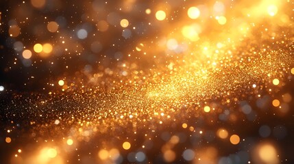 Fototapeta premium A vivid display of golden bokeh lights and glittering particles, evoking a magical, ethereal ambiance in a radiant, blurred background.