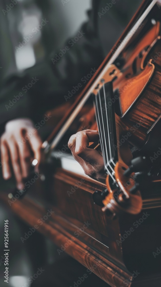 Poster Close-up of violinist's hand playing violin.