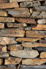  rustic stone wall showcasing the natural textures and earthy tones of the stacked rocks. The detailed masonry and rugged surface make this image perfect for architectural or construction-related