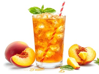 Refreshing Iced Tea with Peach Slices and Mint - Photo