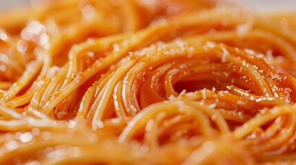 Close up photo of a plate of spaghetti with marinara sauce