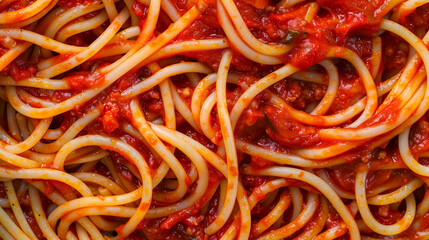 Close up photo of a plate of spaghetti with marinara sauce