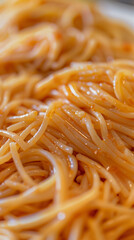 Close up photo of a plate of spaghetti with marinara sauce