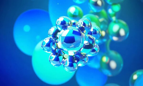 Colorful vector illustration of a shiny, round, glass ball with bubbles and bright blue light, perfect for Christmas decoration or design