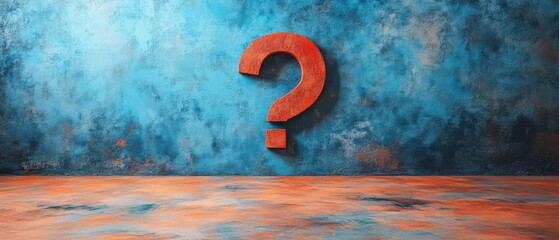 Colorful question mark on textured blue and orange wall