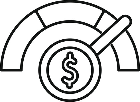 recommend clip art: Line art vector icon of a speedometer increasing with a magnifying glass focusing on a dollar sign