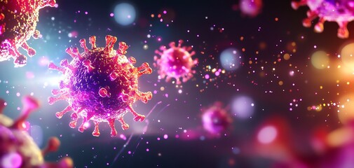 Colorful digital representation of viruses in a scientific context, showcasing intricate details and vibrant hues.