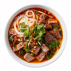 a bowl of soup with meat and noodles