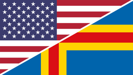 Aland and United States flags combined in a split design vector, symbolizing international relations, global unity, and cultural exchange