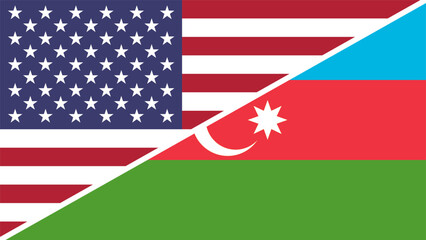 Azerbaijan and United States flags combined in a split design vector, symbolizing international relations, global unity, and cultural exchange
