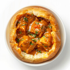 a bowl of food with meat and sauce