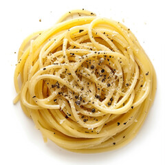 a plate of pasta with black pepper and parmesan