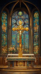 Obraz premium Cross of Lorraine Church Altar Christianity Religion Spiritual Symbol