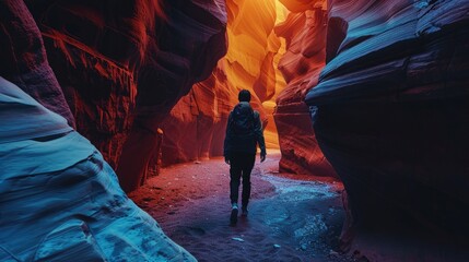 People walking through the colorful valley at dusk add to the feeling of solitude.