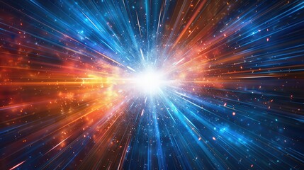 Obraz premium The energy exploded with blue and orange rays radiating from a bright center.