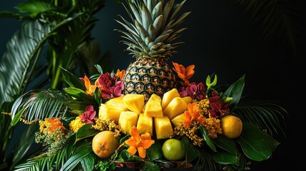 Fototapeta premium Tropical Fruit Arrangement with Pineapple and Mango