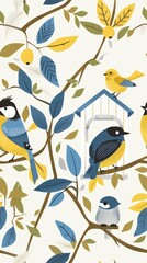 Fototapeta premium Birdhouse with Birds in a Tree.