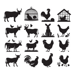 Farm animals silhouette set silhouette vector illustration 