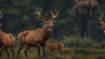 Fototapeta premium Majestic Antlered Deer with Fawn PNG
