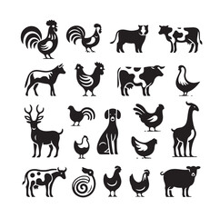 Farm animals silhouette set silhouette vector illustration 