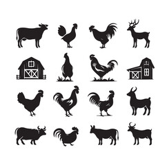 Farm animals silhouette set silhouette vector illustration 