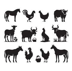 Farm animals silhouette set silhouette vector illustration 