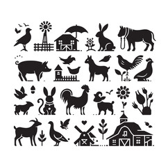 Farm animals silhouette set silhouette vector illustration 