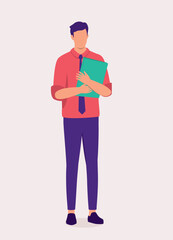 Man Office Worker Standing And Holding A Document File.
